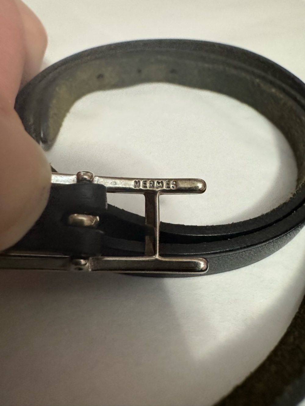 Hermès AUTHENTIC Silver & Black Leather Behapi Api Double Tour Bracelet - Picture 9 of 16